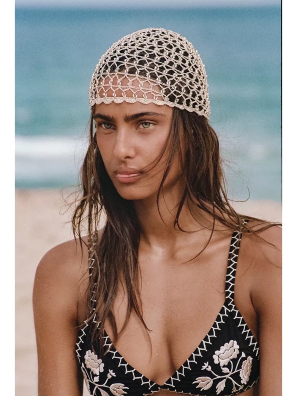 Zara Cream Crochet Beach Cap